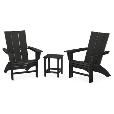 POLYWOOD Modern 3-Piece Curveback Adirondack Set w/ Long Island 18-Inch Side Table - Black